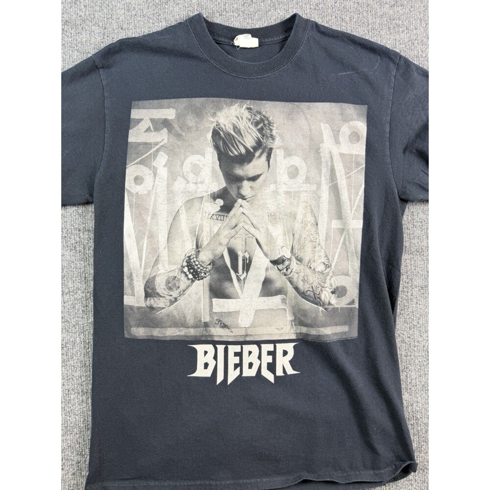 Justin Bieber Purpose Tour T Shirt Mens M Black Concert Graphic Gildan 2016 Pop